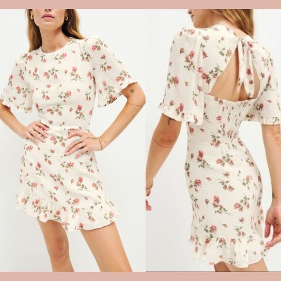 NWD $218 Reformation [ 6 ] Alaina Floral Cutout Flitter Sleeve Mini‎ Dress 6333 - Picture 3 of 16